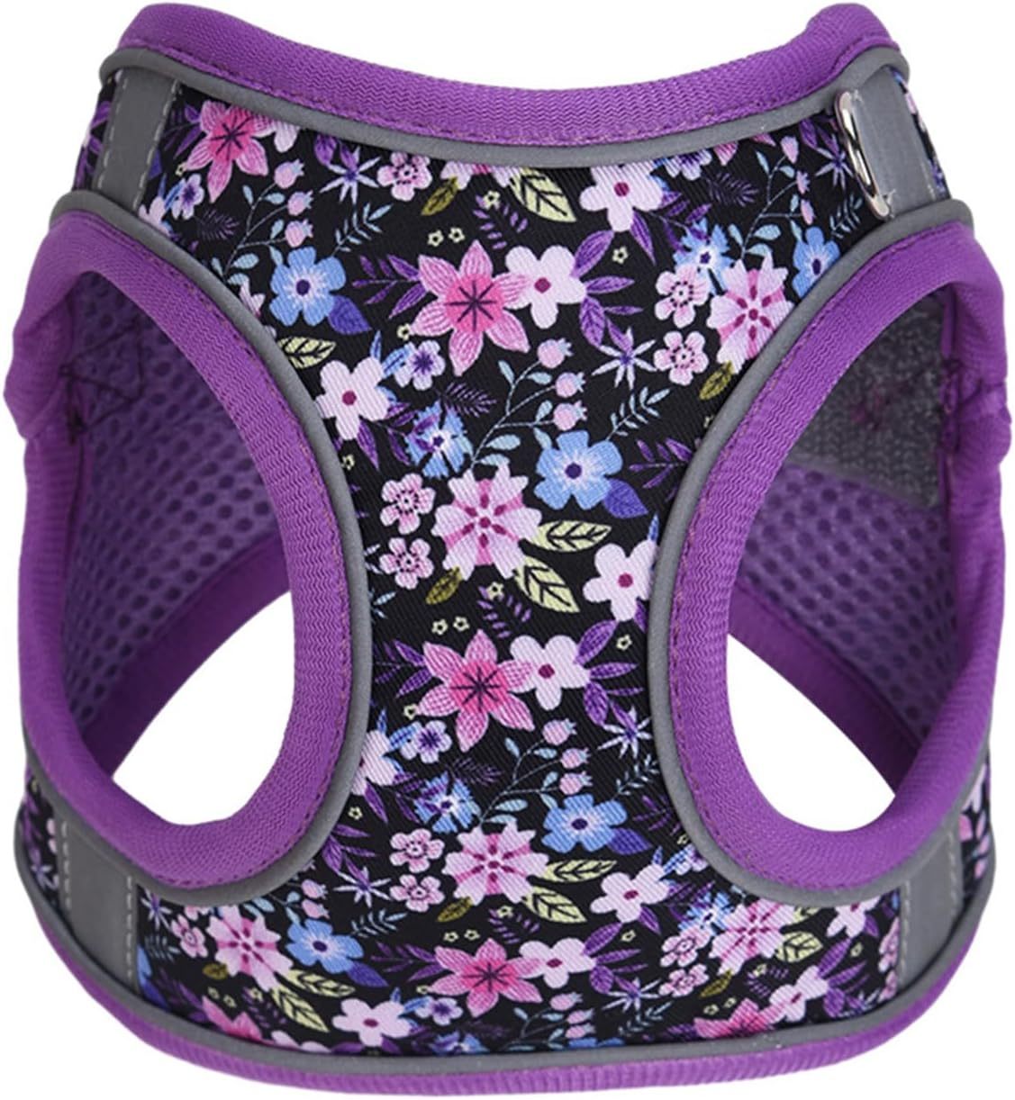 HKM-070803 Adjustable No Pull Dog Harness with Soft Mesh Padded Vest and 5ft Leash - Reflective, Comfortable, Floral Design for Small to Medium Dogs