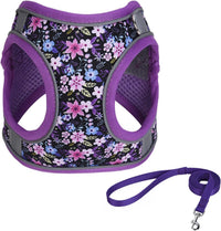 HKM-070803 Adjustable No Pull Dog Harness with Soft Mesh Padded Vest and 5ft Leash - Reflective, Comfortable, Floral Design for Small to Medium Dogs