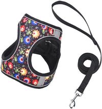 HKM-070803 Adjustable No Pull Dog Harness with Soft Mesh Padded Vest and 5ft Leash - Reflective, Comfortable, Floral Design for Small to Medium Dogs