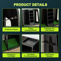 HKM-797779 Wooden Golf Bag Organizer and Storage Rack with Drawers, 2-Bag Holder, Easy Assembly, Black Finish