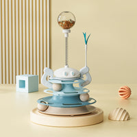 HKM-377555 Interactive Rotating Cat Plate with Feather Toy and Leaking Treats - Four-Layer Entertainment Tower