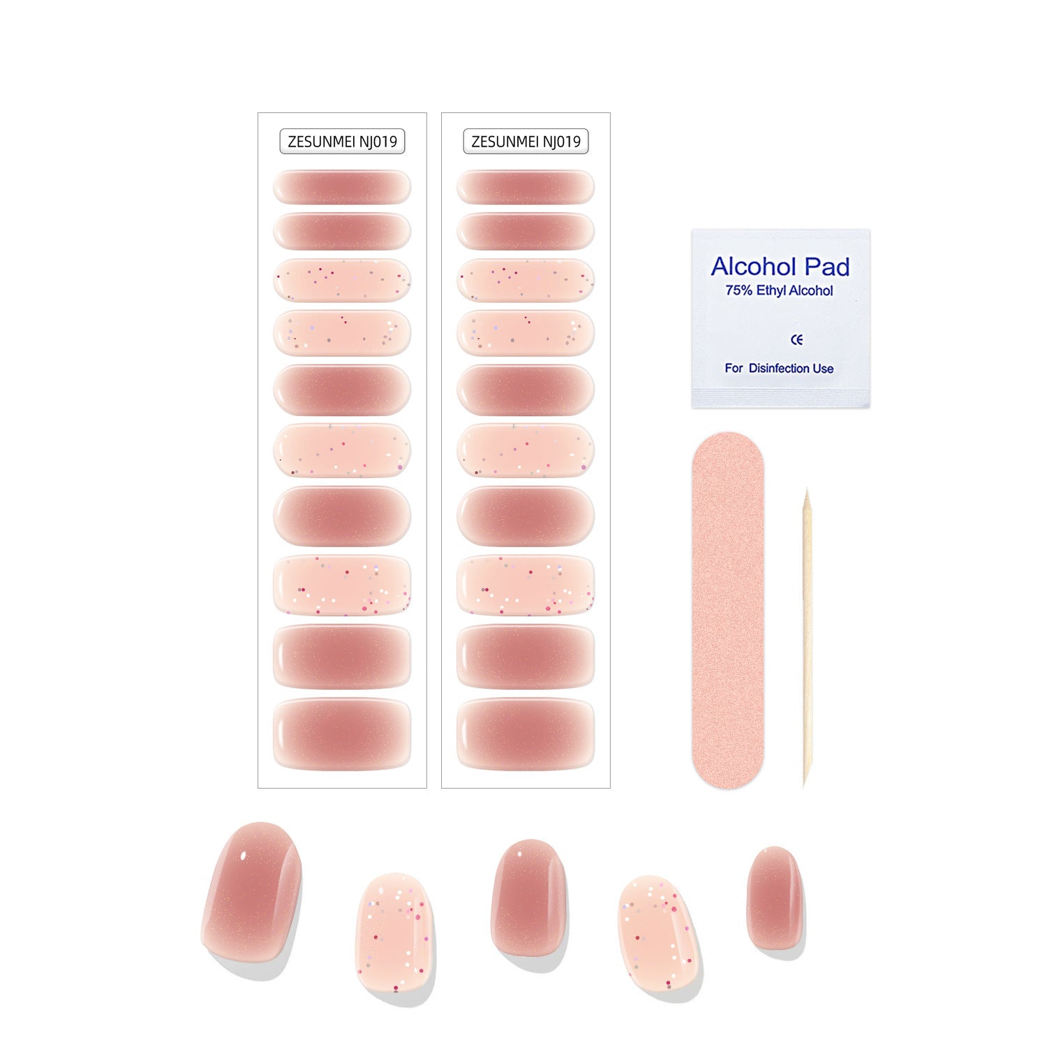 HKM-367635 Full Paste Waterproof Nail Stickers with Alcohol Pad and Nail File - Embossed Pattern Design