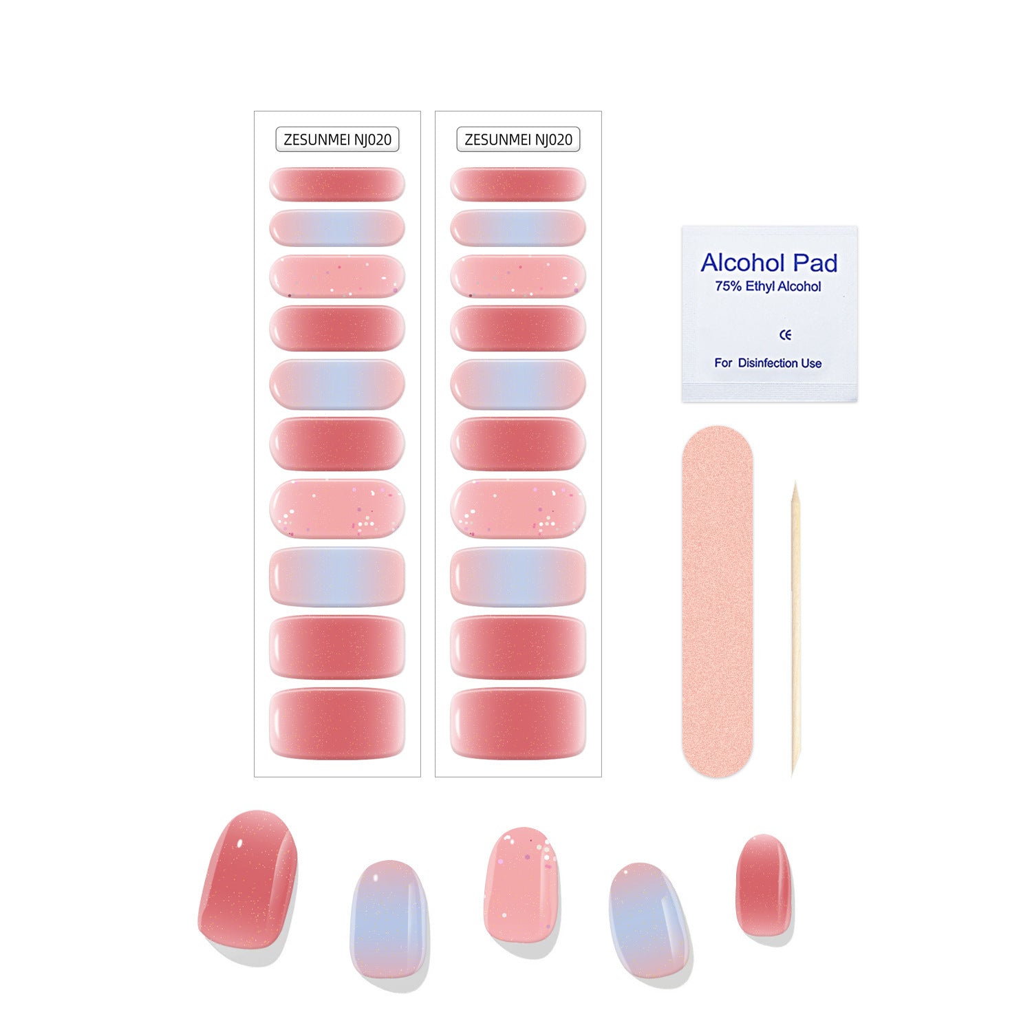 HKM-367635 Full Paste Waterproof Nail Stickers with Alcohol Pad and Nail File - Embossed Pattern Design