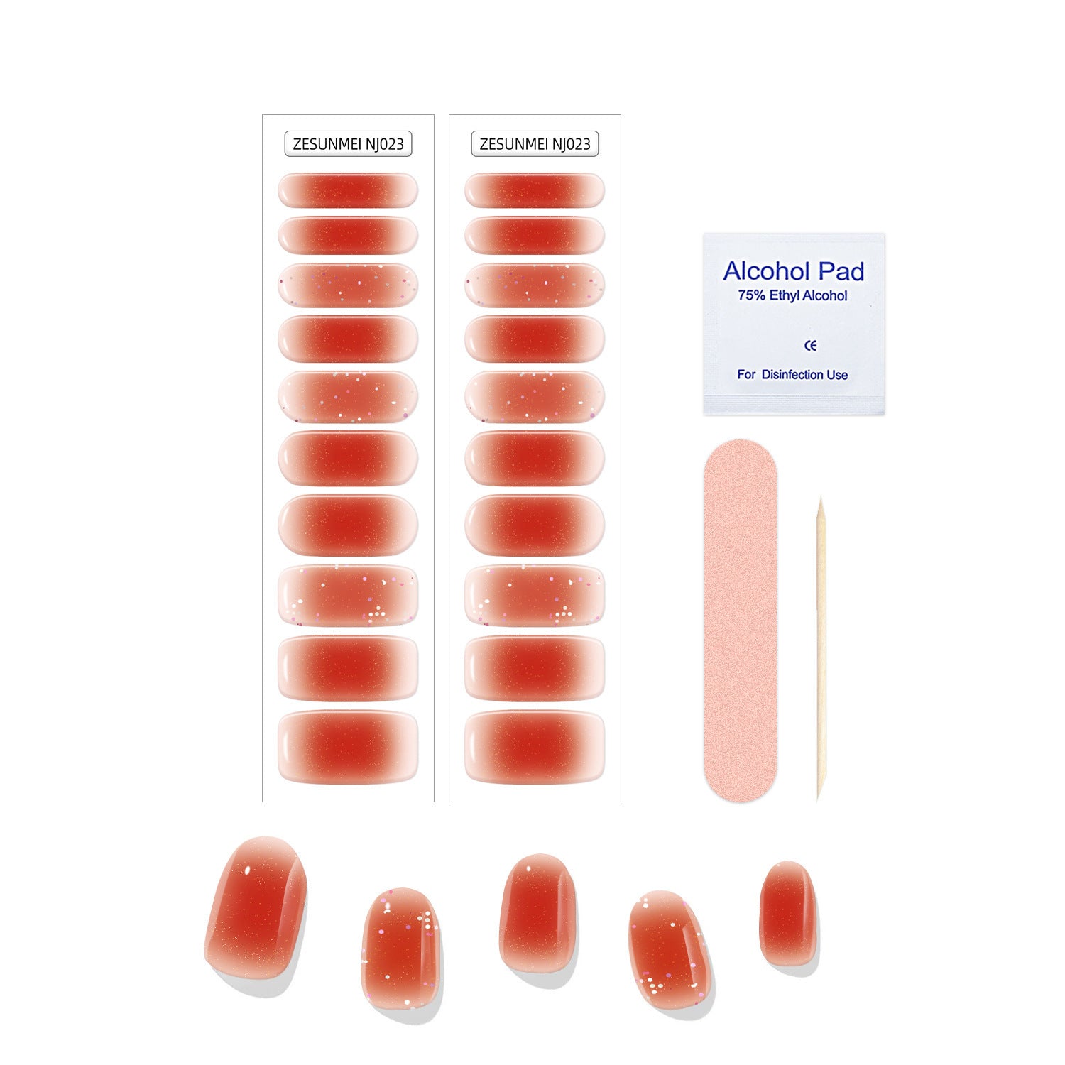 HKM-367635 Full Paste Waterproof Nail Stickers with Alcohol Pad and Nail File - Embossed Pattern Design