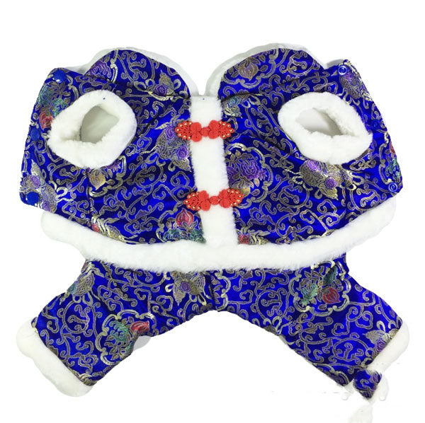 HKM-532883 New Year¡¯s Tang Suit for Dogs ¨C Warm Silk Lining Cotton Four-Legged Outfit in Red and Blue
