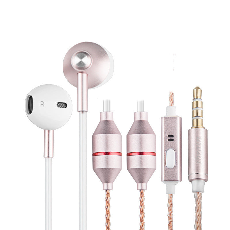 KTX-030739 Wired Earplug Headphones with Microphone and Radiation-Proof Air Duct – Rose Gold and Local Gold Options