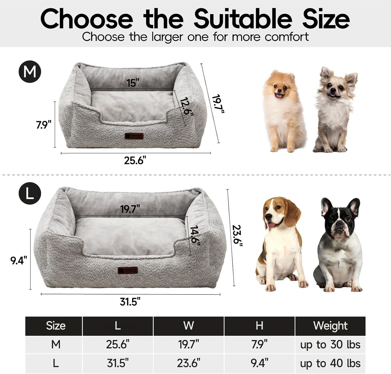 HKM-466451 Medium Dog Bed – Washable Rectangle Dog Bed with Warming Features and Non-Slip Bottom, Suitable for Medium Dogs