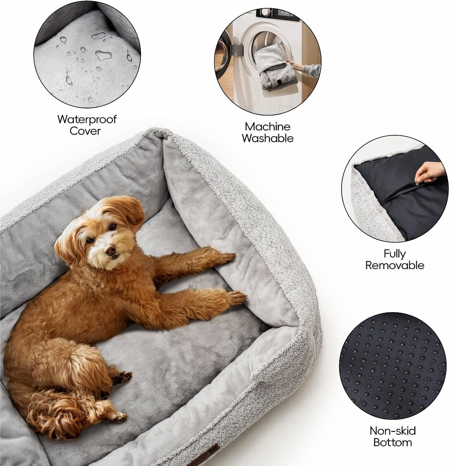 HKM-466451 Medium Dog Bed – Washable Rectangle Dog Bed with Warming Features and Non-Slip Bottom, Suitable for Medium Dogs