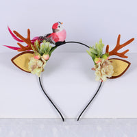 HKM-142803 Festive Little Antler Headband for Adults and Kids - Fabric with Artificial Antlers and Bird