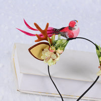 HKM-142803 Festive Little Antler Headband for Adults and Kids - Fabric with Artificial Antlers and Bird