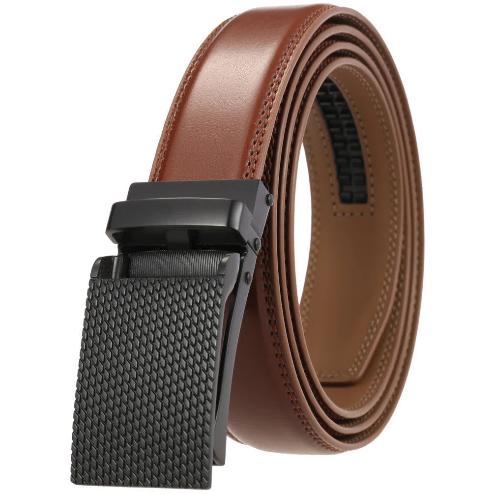 HKM-887699 Men's Leather Ratchet Belt with Automatic Buckle - Stylish and Adjustable Design