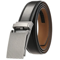HKM-887699 Men's Leather Ratchet Belt with Automatic Buckle - Stylish and Adjustable Design
