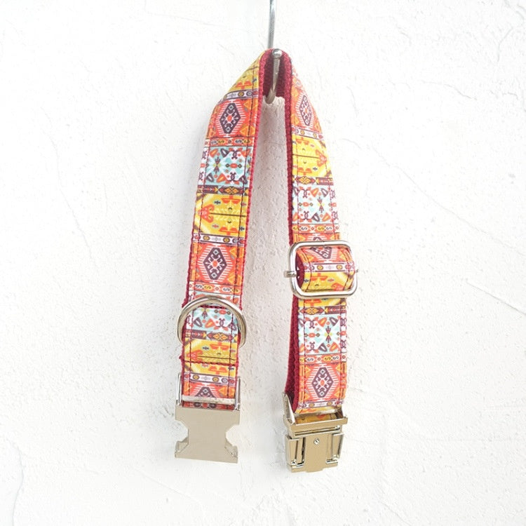 HKM-524627 Adjustable Bohemian Dog Collar with Bell - Durable Polyester, 16-32 cm (6.3-12.6 in) Size Options