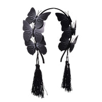 HKM-191379 Gothic Butterfly Headband with Tassels in Black, Made of Durable Plastic and Resin