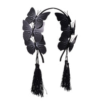 HKM-191379 Gothic Butterfly Headband with Tassels in Black, Made of Durable Plastic and Resin