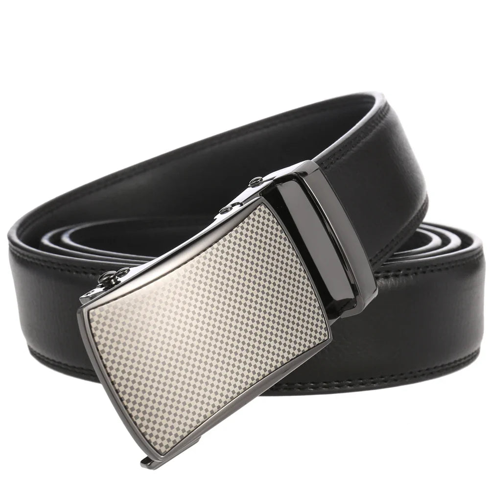HKM-198419 Automatic Leather Belt with High-End Luxury Buckle for Men - Model LY33-222650-1