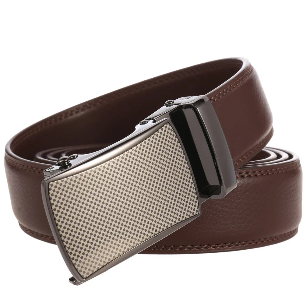 HKM-198419 Automatic Leather Belt with High-End Luxury Buckle for Men - Model LY33-222650-1