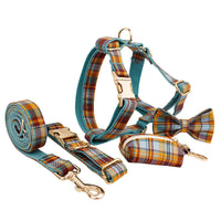 HKM-080531 Soft Fabric Velvet Pet Collar with Leash, Bow, Flower, Vest, and Poop Bag - Scalable Sizes XS to XL