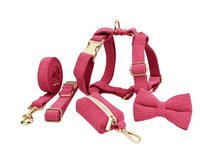 HKM-080531 Soft Fabric Velvet Pet Collar with Leash, Bow, Flower, Vest, and Poop Bag - Scalable Sizes XS to XL