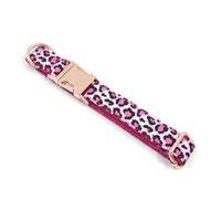 HKM-966739 Leopard Print Rose Gold Dog Collar and Leash Set for Stylish Pets