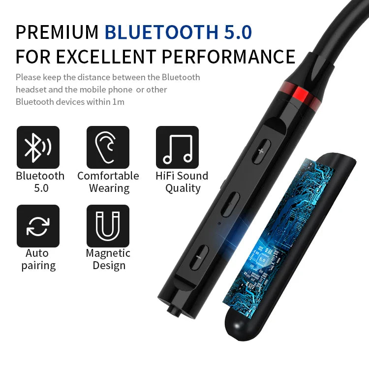 KTX-867475 Wireless Bluetooth 5.0 Neckband Earphones with Magnetic Design for Sports and Gym Use