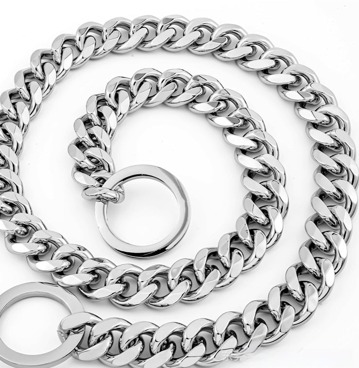HKM-518867 Hip Hop Style Titanium Steel Metal 15mm Dog Leash - Available in Gold, Black, Silver, Rose Gold