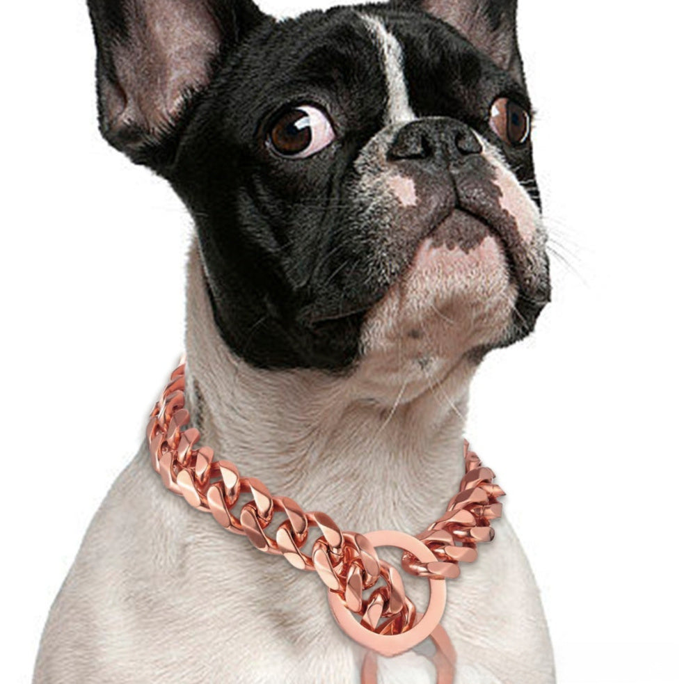 HKM-518867 Hip Hop Style Titanium Steel Metal 15mm Dog Leash - Available in Gold, Black, Silver, Rose Gold