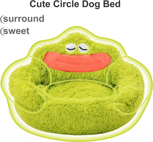 HKM-018899 Cozy Plush Donut Dog and Cat Bed with Non-Slip Bottom for Small Pets - Green Design, Anti-Anxiety Support