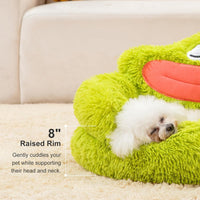 HKM-018899 Cozy Plush Donut Dog and Cat Bed with Non-Slip Bottom for Small Pets - Green Design, Anti-Anxiety Support