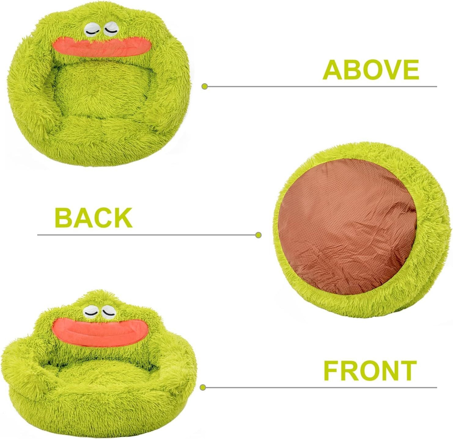 HKM-018899 Cozy Plush Donut Dog and Cat Bed with Non-Slip Bottom for Small Pets - Green Design, Anti-Anxiety Support
