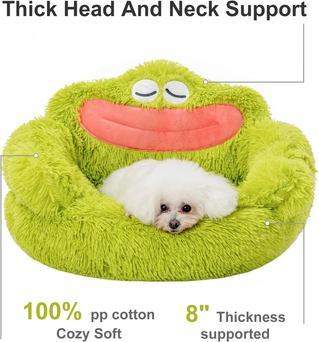 HKM-018899 Cozy Plush Donut Dog and Cat Bed with Non-Slip Bottom for Small Pets - Green Design, Anti-Anxiety Support