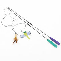 HKM-174035 Long Cat Toy Feather Wand with Plush Attachment - 41CM Pole, 70CM Rope