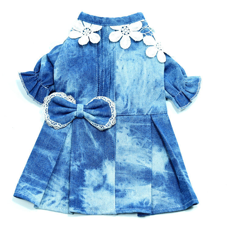 HKM-149715 Breathtakingly Thin Breathable Denim Pet Skirt for Female Dogs