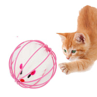 HKM-824915 Plush Cage Mouse Cat Toy - Random Color, 6cm Diameter, Soft Pet Plaything