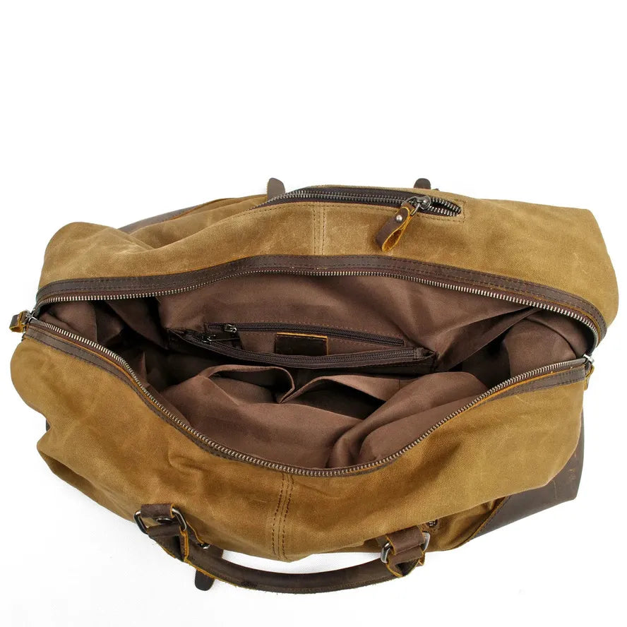 HKM-728019 Classic Batik Canvas and Leather Travel Tote Bag for Men – Large Capacity Weekend Luggage Bag