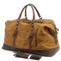 HKM-728019 Classic Batik Canvas and Leather Travel Tote Bag for Men – Large Capacity Weekend Luggage Bag