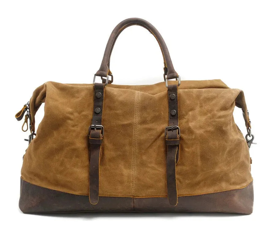 HKM-728019 Classic Batik Canvas and Leather Travel Tote Bag for Men – Large Capacity Weekend Luggage Bag