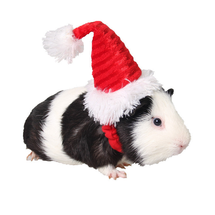 HKM-289939 Flannel Christmas Pet Hat for Small Animals - Adjustable Red Santa Hat, Suitable for Kittens, Puppies, Rabbits, and More