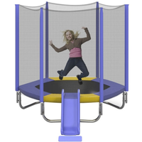 HKM-303955 7FT Outdoor Trampoline for Kids with Safety Enclosure, Slide, and Ladder - Easy Assembly