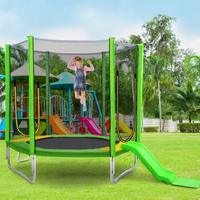 HKM-303955 7FT Outdoor Trampoline for Kids with Safety Enclosure, Slide, and Ladder - Easy Assembly