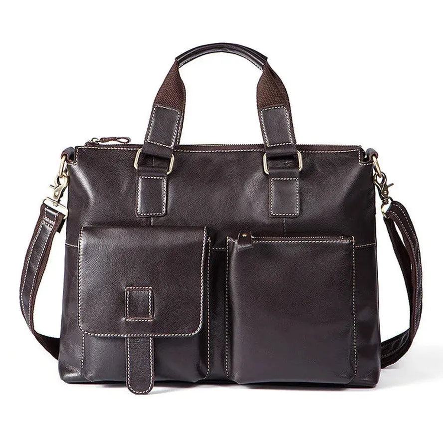 KTX-237139 Retro Style Men's Leather Briefcase – Casual Crossbody Shoulder Bag with Zipper Closure