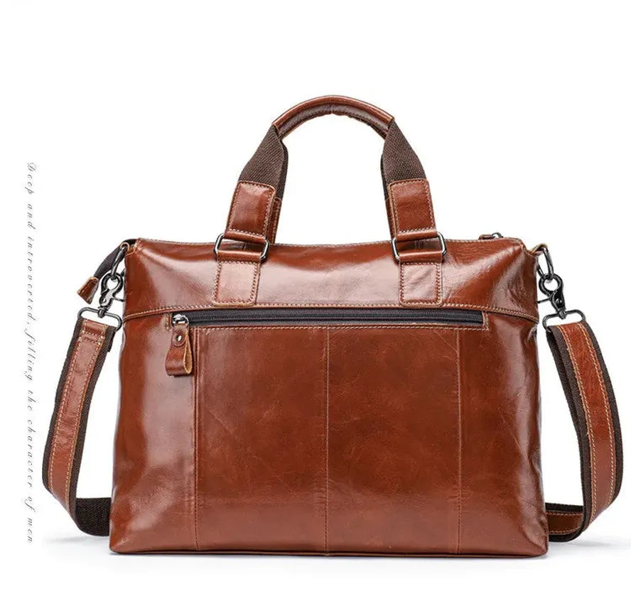 KTX-237139 Retro Style Men's Leather Briefcase – Casual Crossbody Shoulder Bag with Zipper Closure