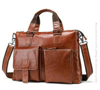 HKM-955091 Retro Style Men's Leather Briefcase – Casual Crossbody Shoulder Bag with Zipper Closure
