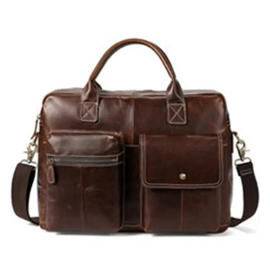 KTX-237139 Retro Style Men's Leather Briefcase – Casual Crossbody Shoulder Bag with Zipper Closure