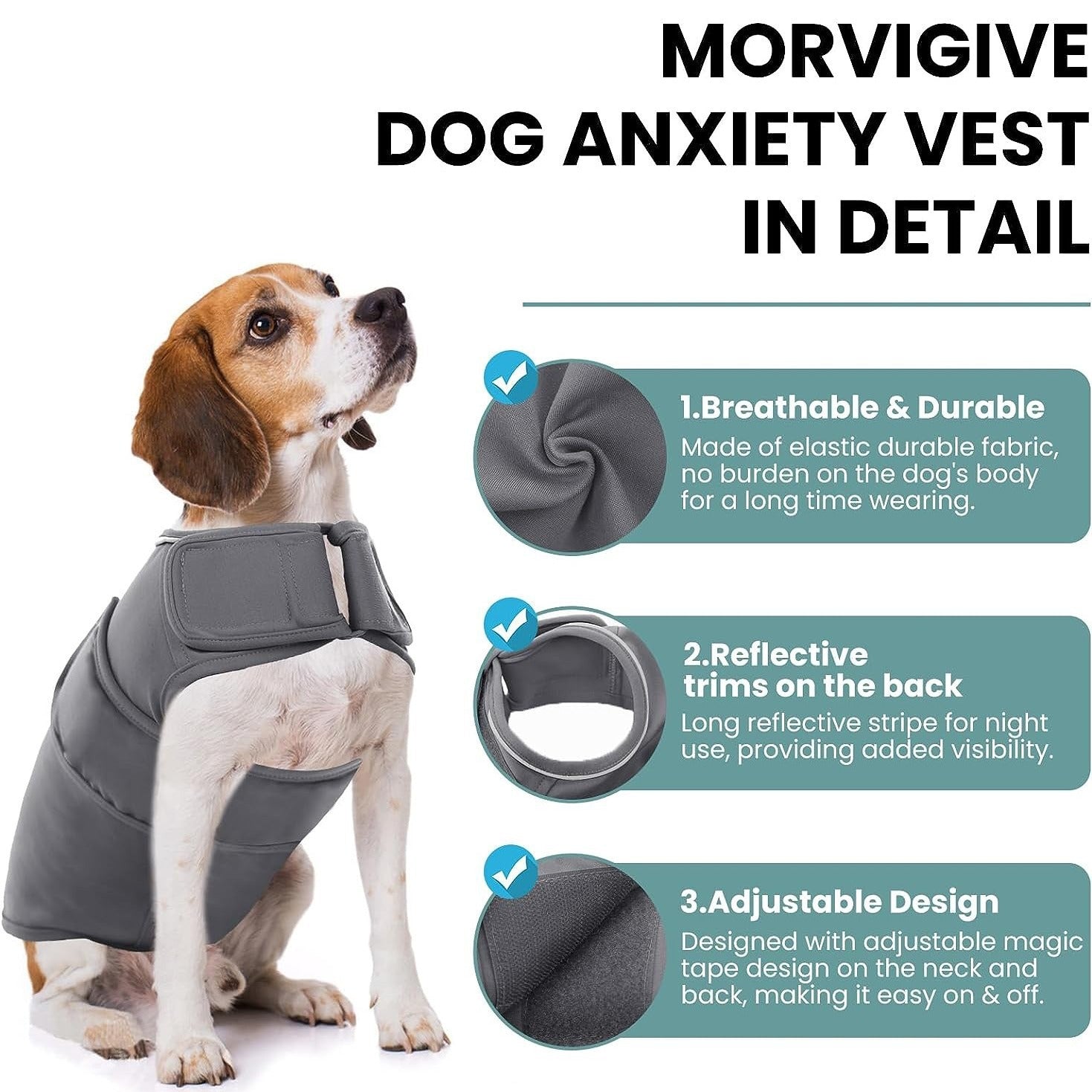 HKM-214739 Dog Anxiety Relief Vest with Shock Protection Features for Puppies and Small to Extra Large Breeds