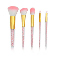 HKM-904019 Transparent Handle Makeup Brush Set - 5 Long Pole Man-Made Fiber Brushes