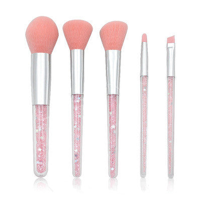 HKM-904019 Transparent Handle Makeup Brush Set - 5 Long Pole Man-Made Fiber Brushes