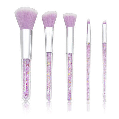 HKM-904019 Transparent Handle Makeup Brush Set - 5 Long Pole Man-Made Fiber Brushes