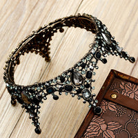 HKM-083027 Elegant Retro Round Crown Headdress with Black Crystals and Alloy Material
