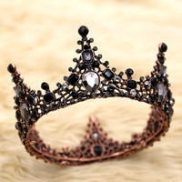HKM-083027 Elegant Retro Round Crown Headdress with Black Crystals and Alloy Material